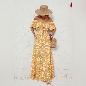 #145• Vacation, Elegant Ruffles Maxi Dress with Belt